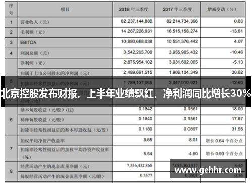 北京控股发布财报，上半年业绩飘红，净利润同比增长30%